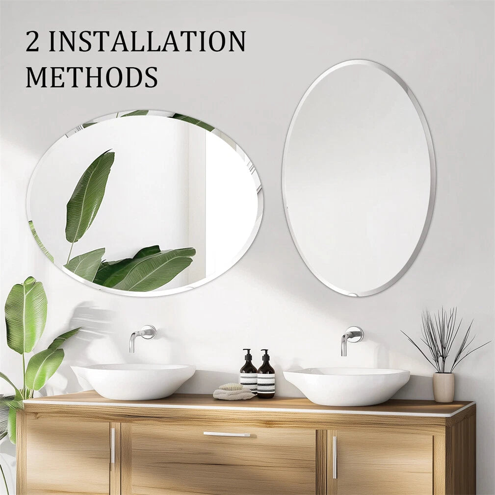 Beveled Edge Oval Wall Mirror, Frameless Decorative Glass Mirror for Bathroom, Living Room, Entryway, Hallway - 50x70cm - Image 4