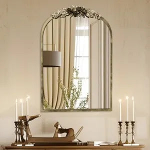 Elegant Rose - Designed Baroque Brass Arched Mirror Size Large - Image 2
