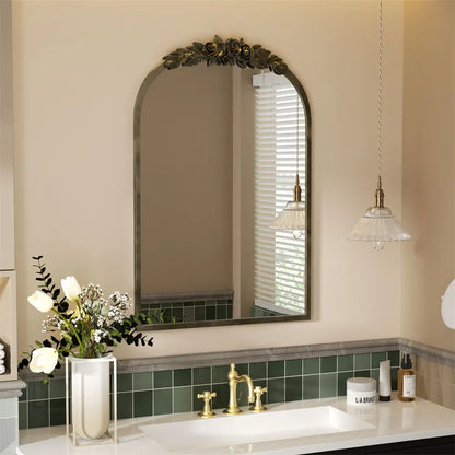 Elegant Rose - Designed Baroque Brass Arched Mirror Size Large - Image 4