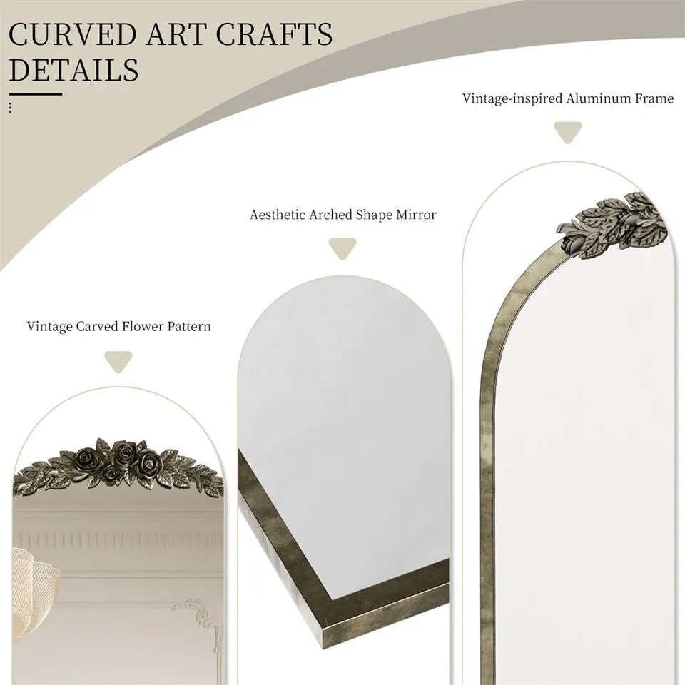 Elegant Rose - Designed Baroque Brass Arched Mirror Size Large - Image 9