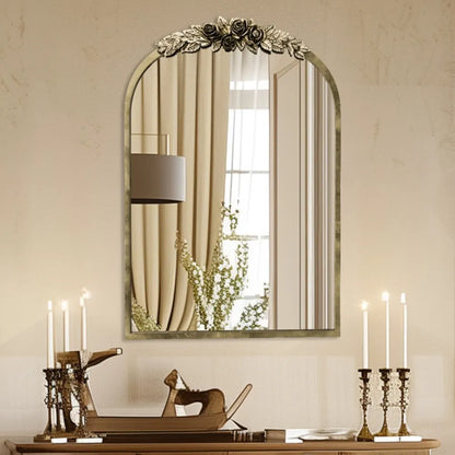 Antique Baroque Arched Wall Mirror Rose Edge Decorative Mirror Fireplace Entryway - Image 3