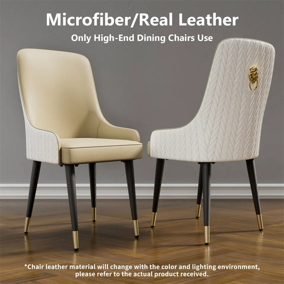 High-End Dining Chairs Set of 2 Faux Leather Upholstered Kitchen Chairs with Gold Lion Head - Image 2