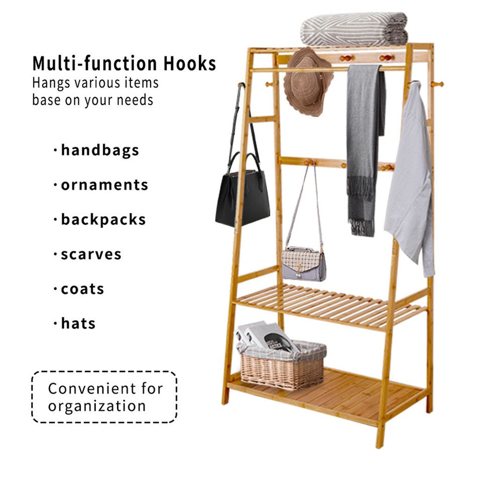 Bamboo Clothes Hanging Garment Rack Portable Laundry Rack Closet Storage Shelves - Image 7