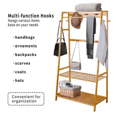 Bamboo Clothes Hanging Garment Rack Portable Laundry Rack Closet Storage Shelves - Image 7