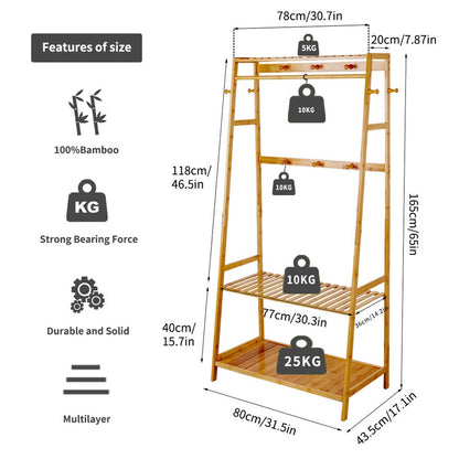 Bamboo Clothes Hanging Garment Rack Portable Laundry Rack Closet Storage Shelves - Image 8