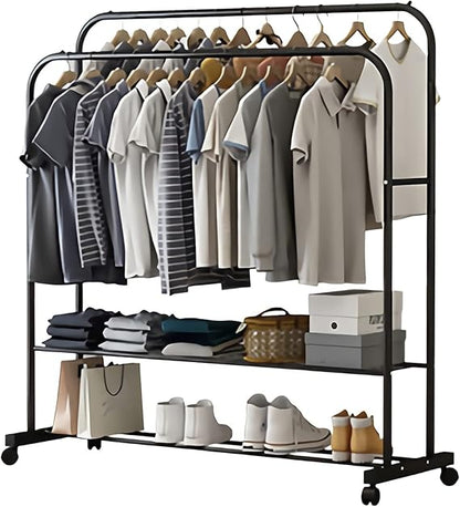 Heavy Thicken Metal Double Clothes Rail Sturdy Open Hanging Shelf Storage Rack - Image 2