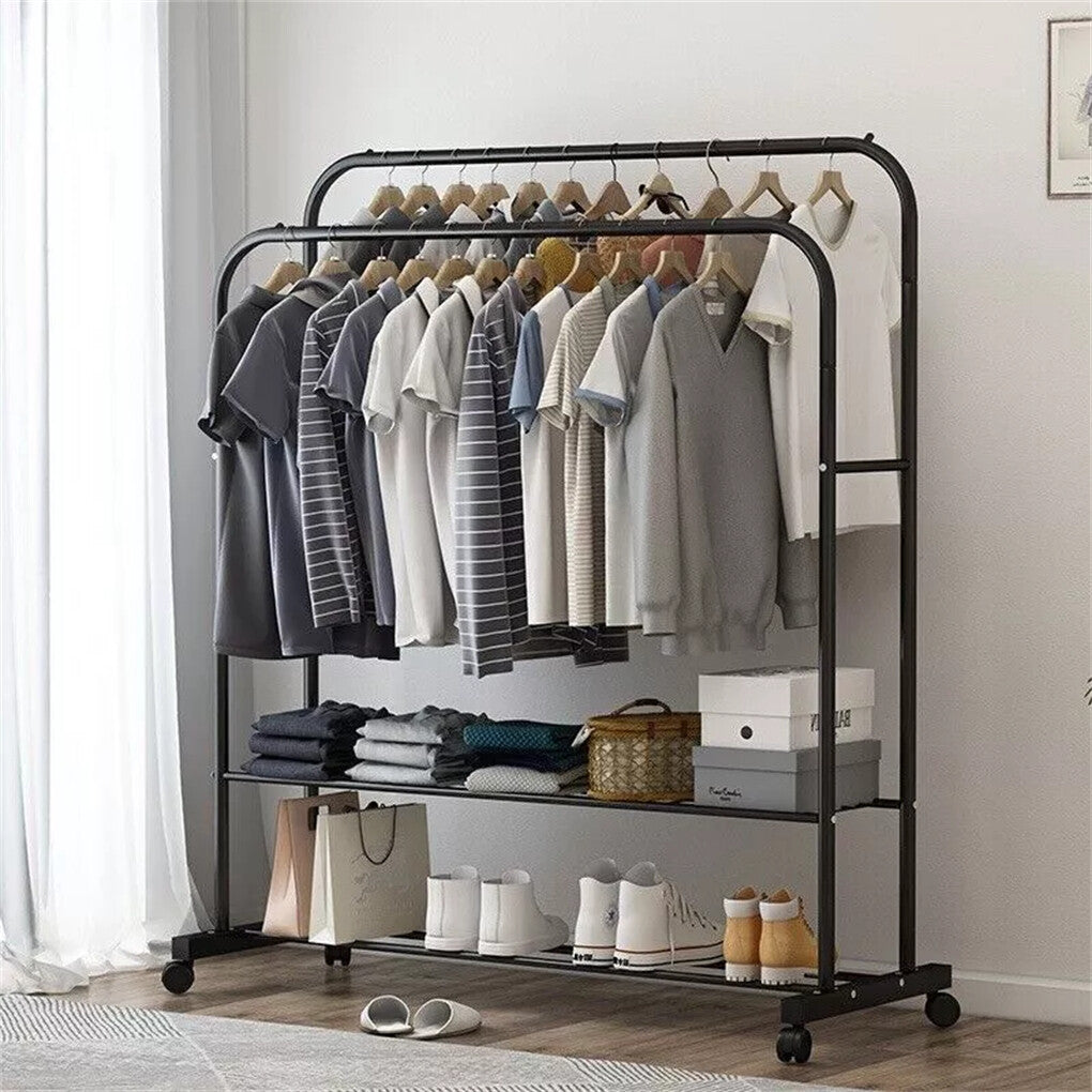 Heavy Thicken Metal Double Clothes Rail Sturdy Open Hanging Shelf Storage Rack - Image 3
