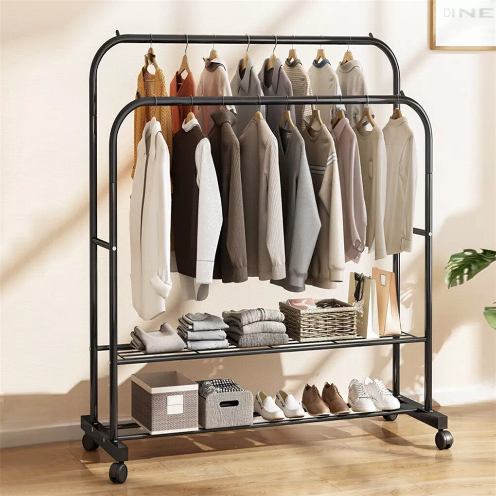 Heavy Thicken Metal Double Clothes Rail Sturdy Open Hanging Shelf Storage Rack - Image 4