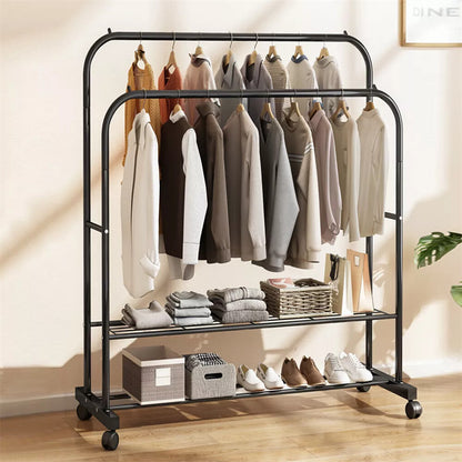 Heavy Thicken Metal Double Clothes Rail Sturdy Open Hanging Shelf Storage Rack - Image 4