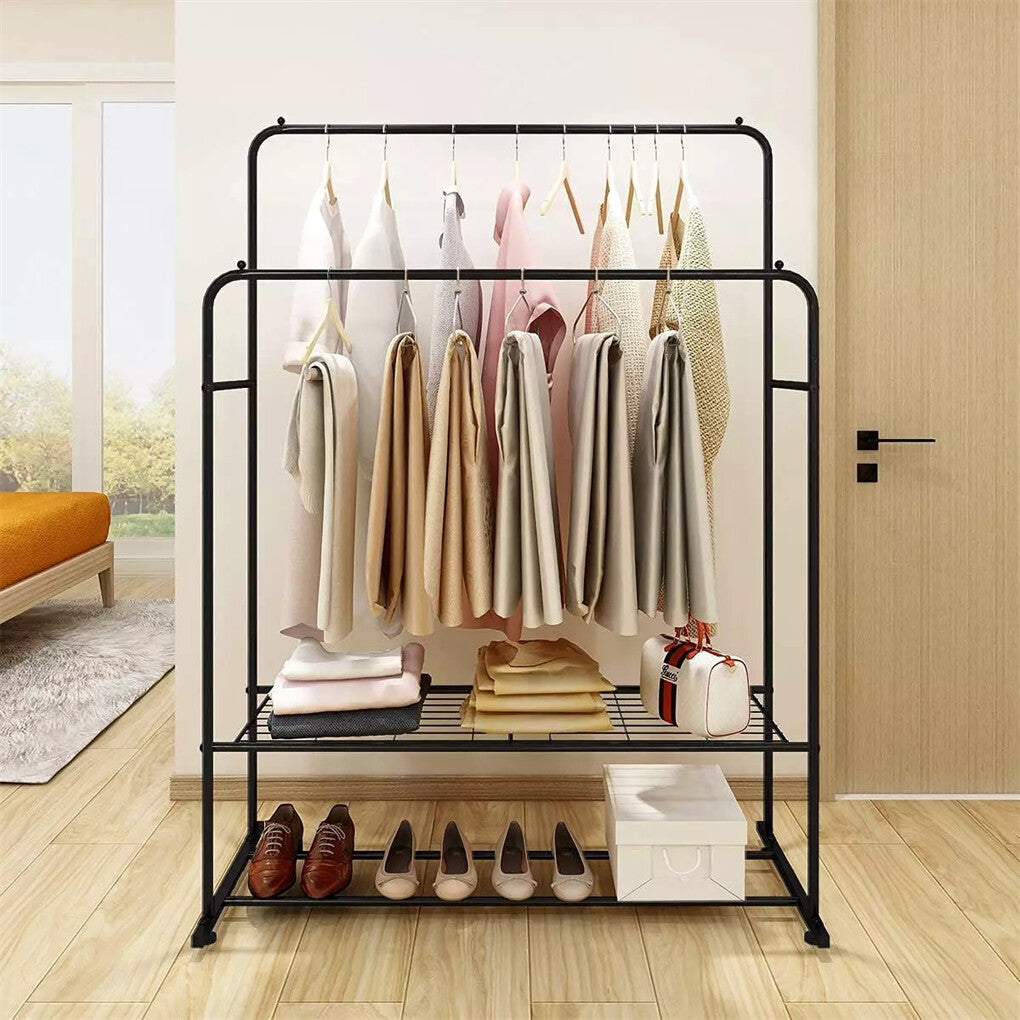 Heavy Thicken Metal Double Clothes Rail Sturdy Open Hanging Shelf Storage Rack - Image 6