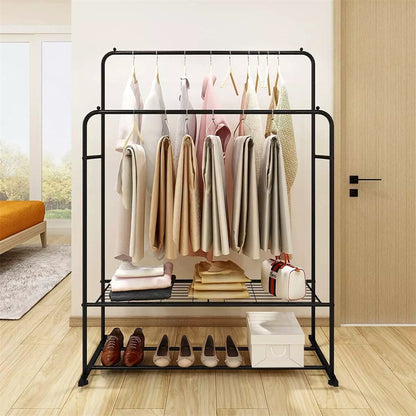 Heavy Thicken Metal Double Clothes Rail Sturdy Open Hanging Shelf Storage Rack - Image 6