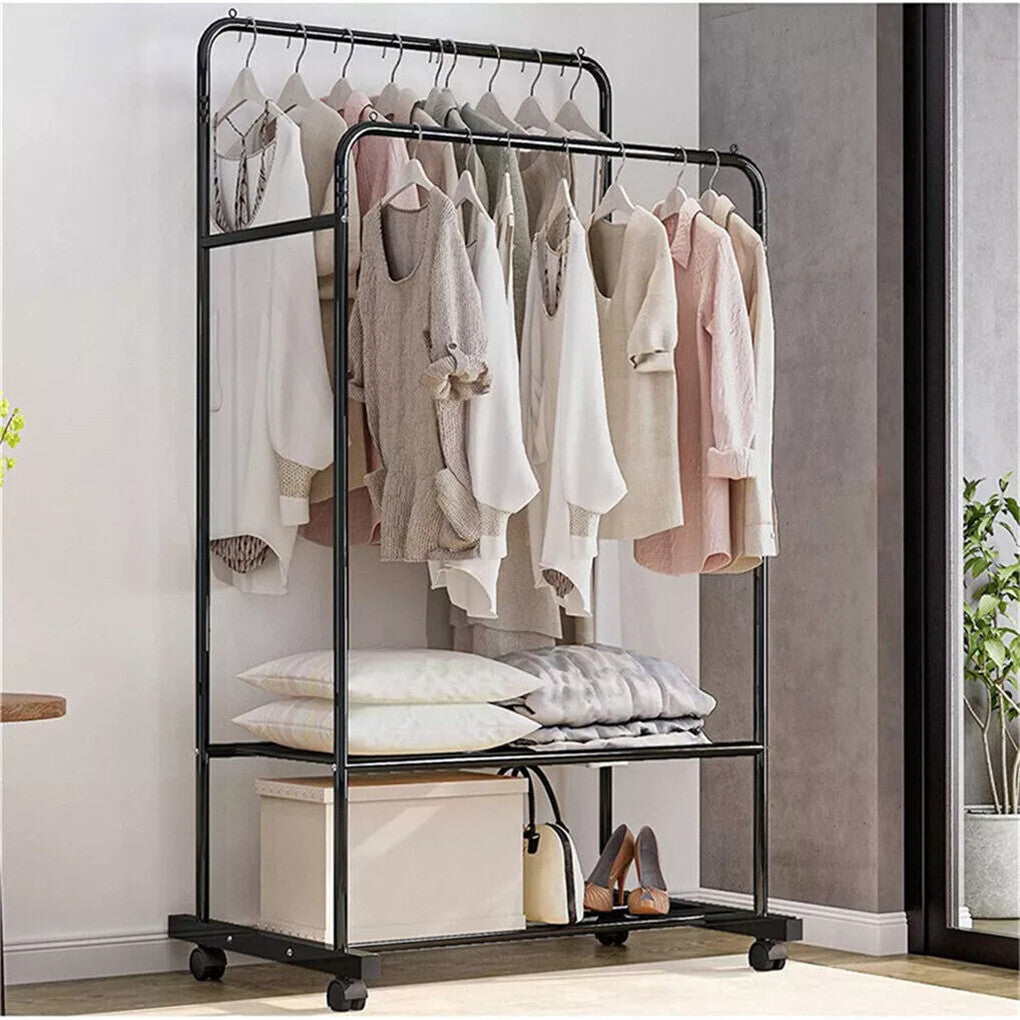Heavy Thicken Metal Double Clothes Rail Sturdy Open Hanging Shelf Storage Rack - Image 7