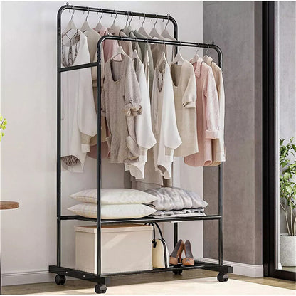 Heavy Thicken Metal Double Clothes Rail Sturdy Open Hanging Shelf Storage Rack - Image 7