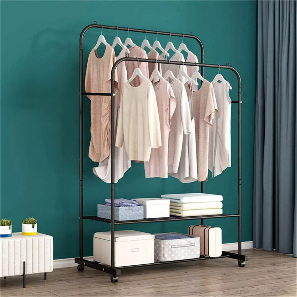 Heavy Thicken Metal Double Clothes Rail Sturdy Open Hanging Shelf Storage Rack - Image 8