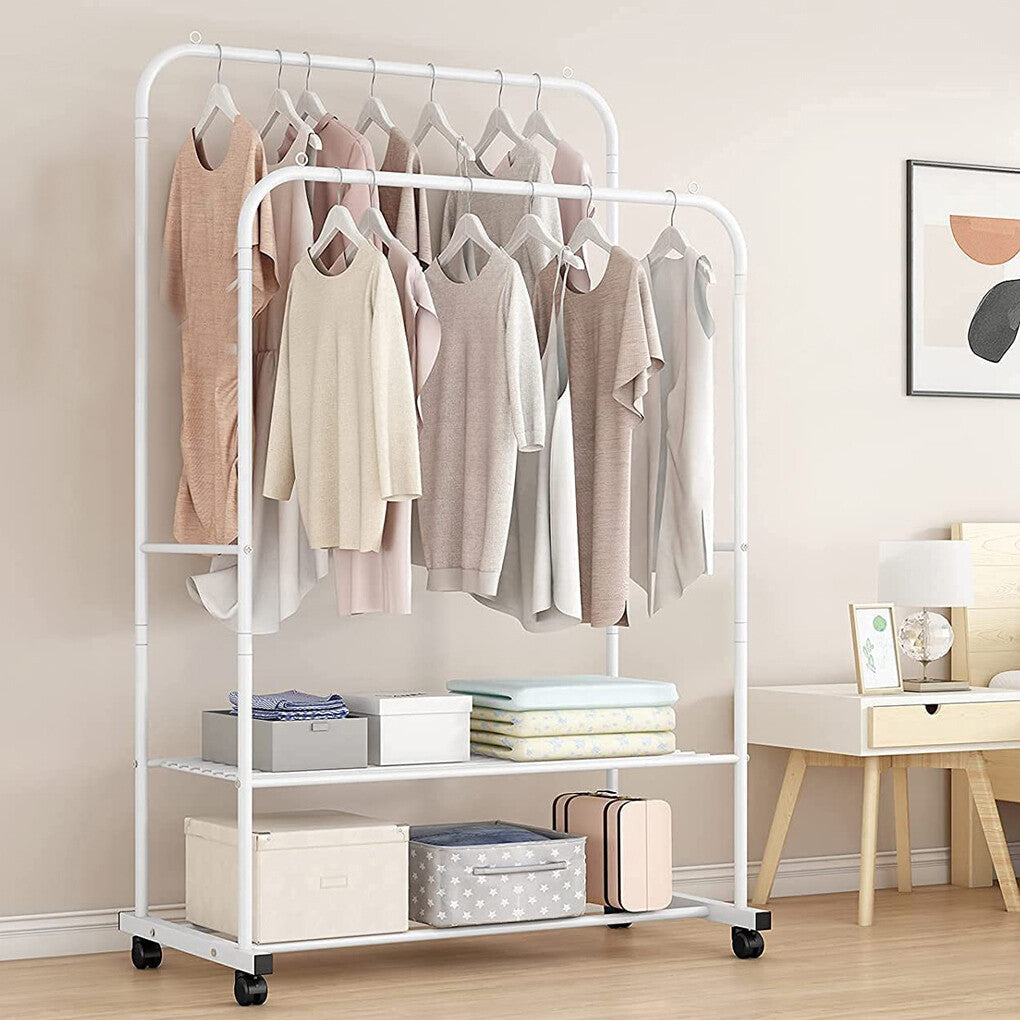 Heavy Duty Double Rail Garment Rack Rolling Clothes Rack 2Tier Storage Shelf - Image 3