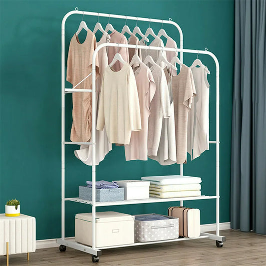 Heavy Duty Double Rail Garment Rack Rolling Clothes Rack 2Tier Storage Shelf - Image 5