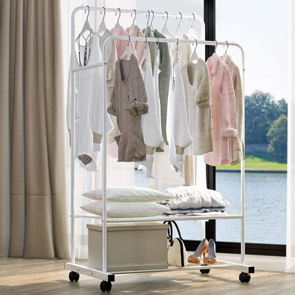 Heavy Duty Double Rail Garment Rack Rolling Clothes Rack 2Tier Storage Shelf - Image 7