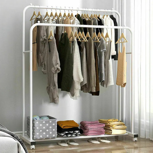 Heavy Duty Double Clothes Rail Rack Garment Hanging Display Stand 4 Wheel Armoir - Image 3