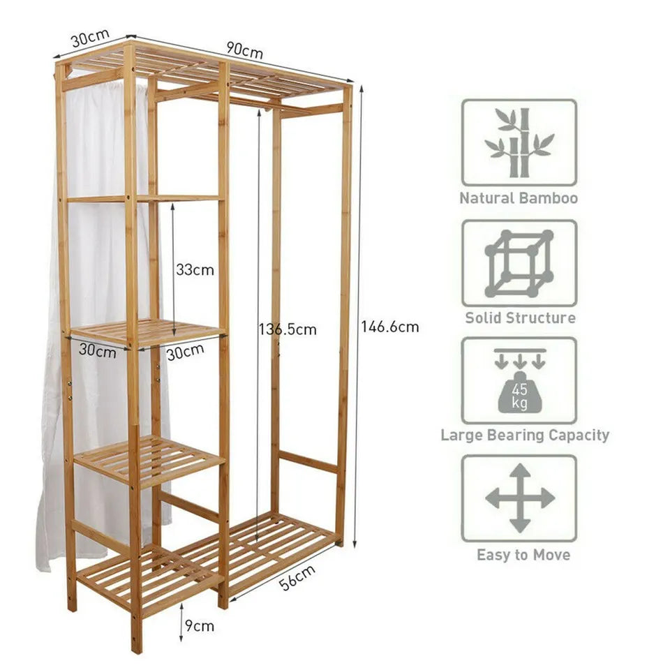 Open Wardrobe Clothes Rail Rack Hanging Garment Heavy Duty Organizer Coat Shelf - Image 9