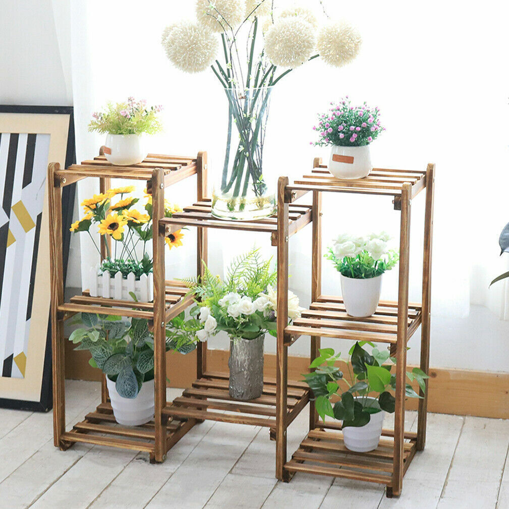 Detachable Diy Wood Plant Stand Pots Organizer Rack Multifunctional Shelf Decor - Image 4