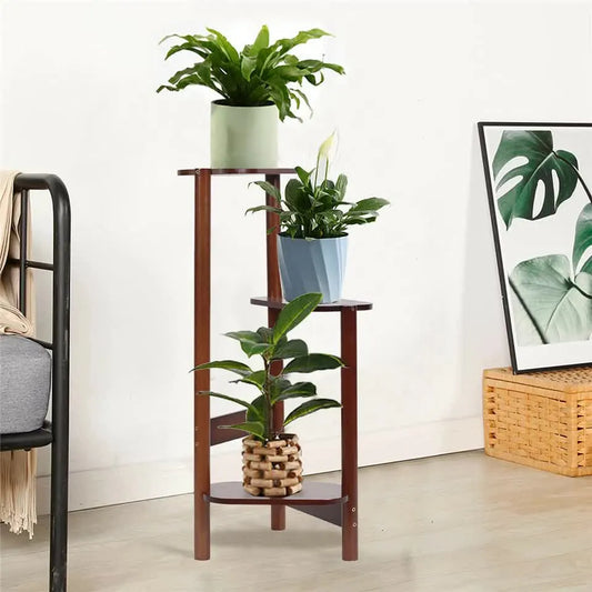 3 Tier bamboo plant stand for garden and living room-Brown - Image 3