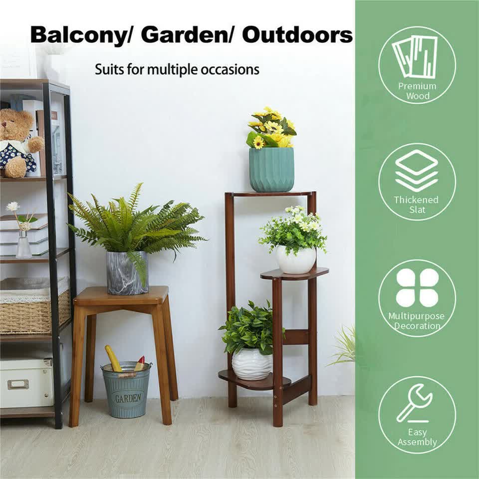 3 Tier bamboo plant stand for garden and living room-Brown - Image 8