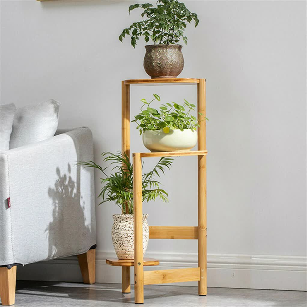 3-Tier Brown Bamboo Plant Stand Bonsai Holder - Image 4