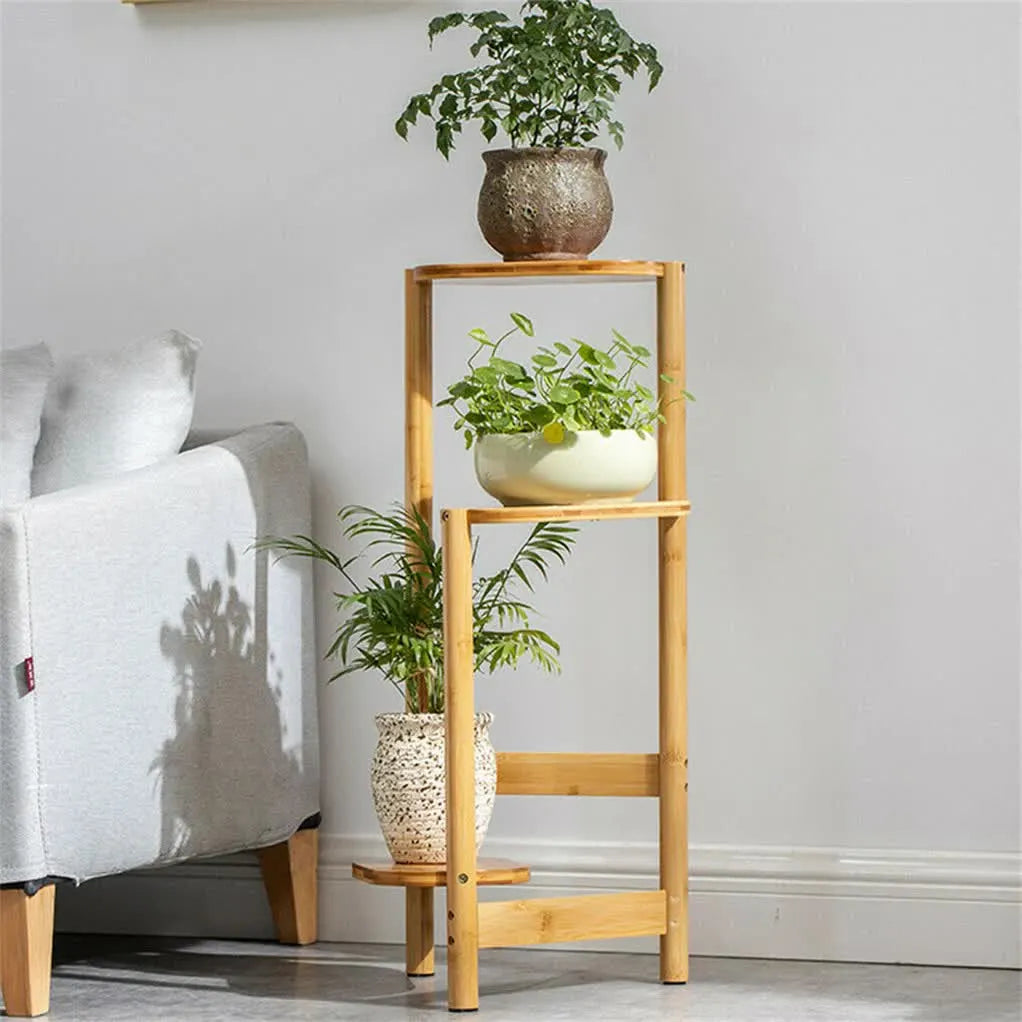 3-Tier Brown Bamboo Plant Stand Bonsai Holder - Image 4