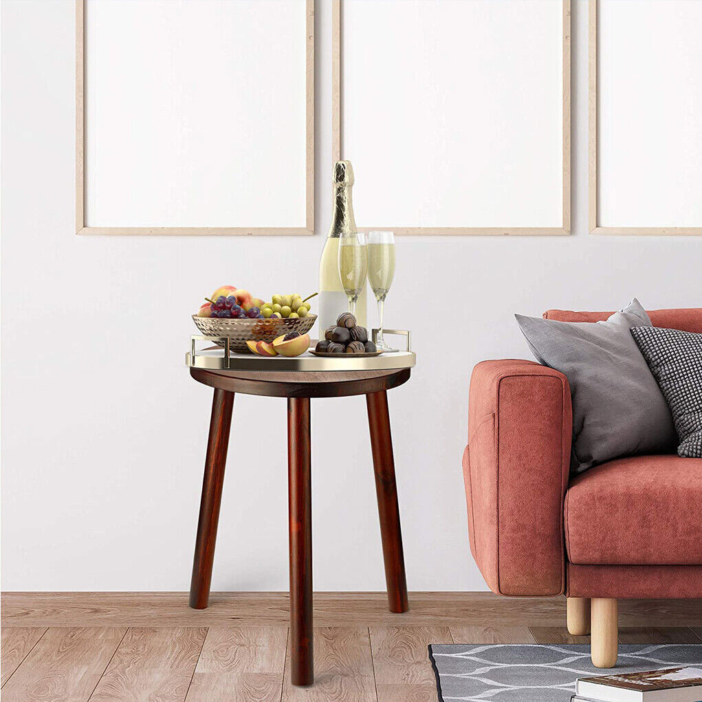 2Pcs Small Side Table Round End Table Wood Plant Stand Super Thick 3-Legs Stool - Image 4