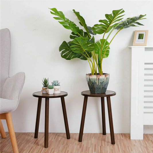 2Pcs Small Side Table Round End Table Wood Plant Stand Super Thick 3-Legs Stool - Image 5