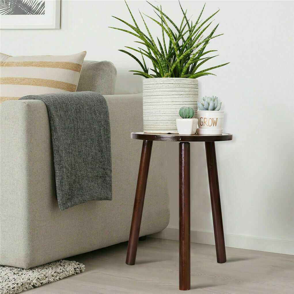 2Pcs Small Side Table Round End Table Wood Plant Stand Super Thick 3-Legs Stool - Image 6