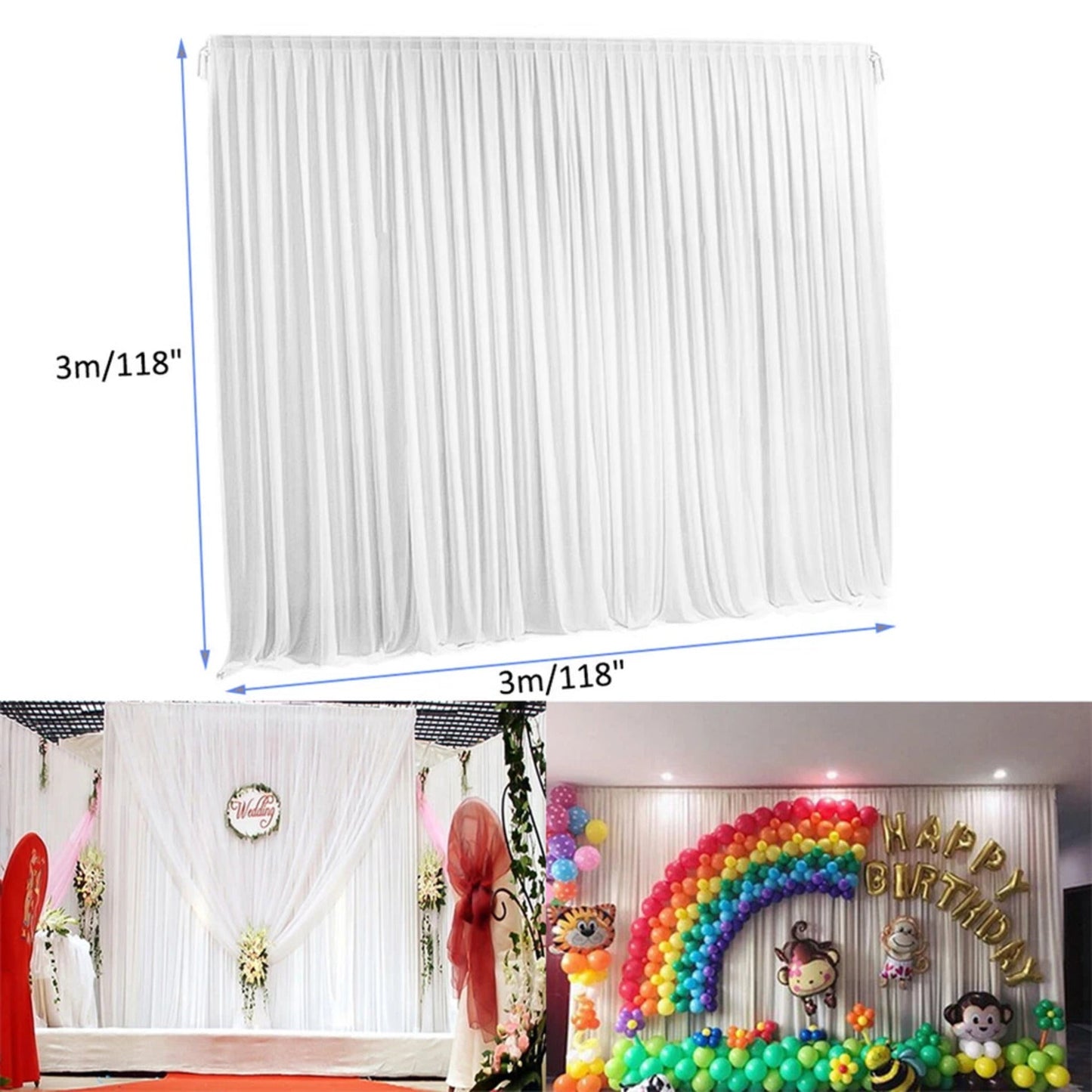 Large 3×3 m White Wedding Backdrop Curtains for Baby Shower and Birthday Decor - Image 3