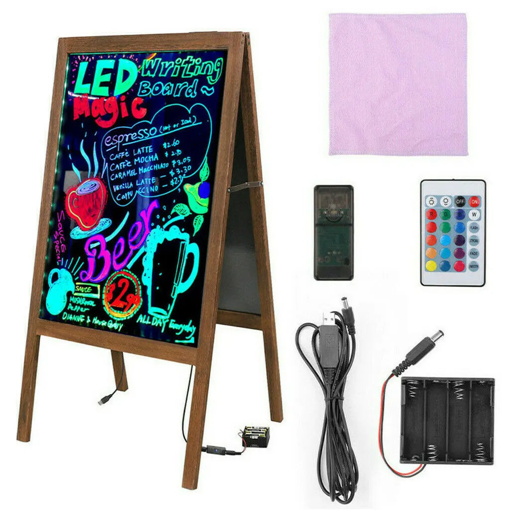Vintage Neon LED Message Writing Board Stand Pavement Sign Illuminated Erasable