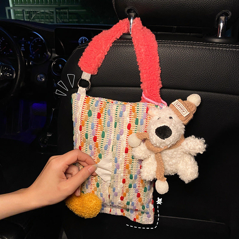 Cute Yellow Bear Car Tissue Holder - Woven Design - Image 2