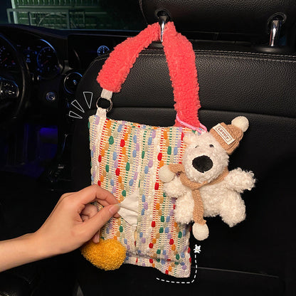 Cute Yellow Bear Car Tissue Holder - Woven Design - Image 2