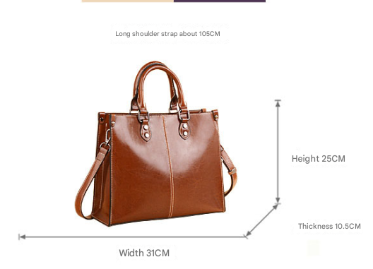 Brown Elegant Leather Handbag - Stylish Brown Tote with Adjustable Strap, Spacious and Durable - Image 4