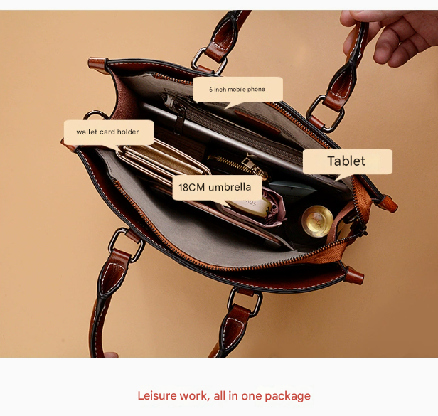 Black Elegant Leather Handbag - StylishTote with Adjustable Strap, Spacious and Durable - Image 2