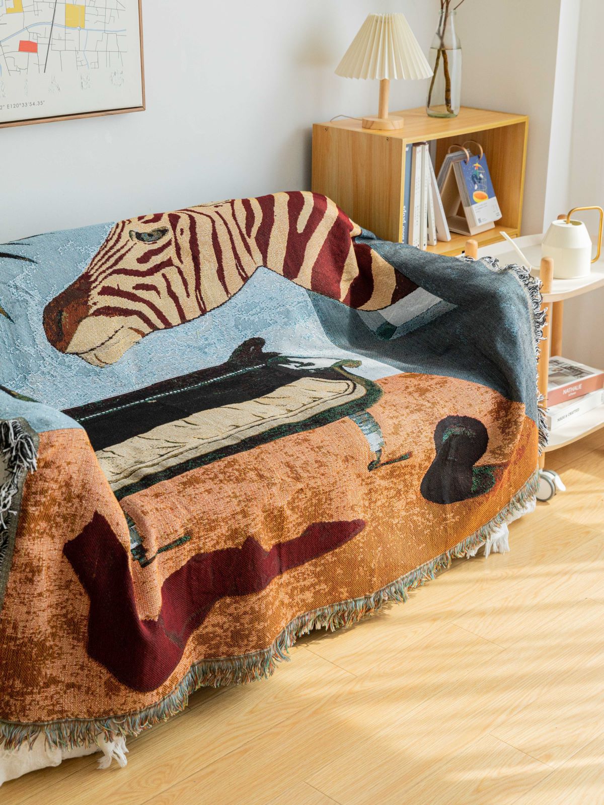 Safari-Inspired Woven Blanket - 160x130cm Artistic Tapestry Throw with Tassel Edges - Image 2