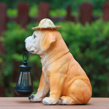 Solar-Powered Dog Statue with LED Lantern - Waterproof Outdoor Garden Light - Image 2
