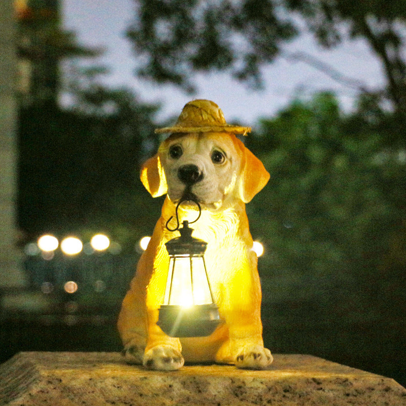 Solar-Powered Dog Statue with LED Lantern - Waterproof Outdoor Garden Light - Image 3