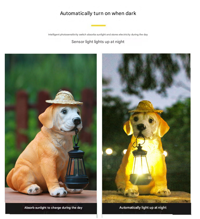 Solar-Powered Dog Statue with LED Lantern - Waterproof Outdoor Garden Light - Image 4