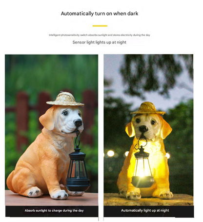 Solar-Powered Dog Statue with LED Lantern - Waterproof Outdoor Garden Light - Image 4