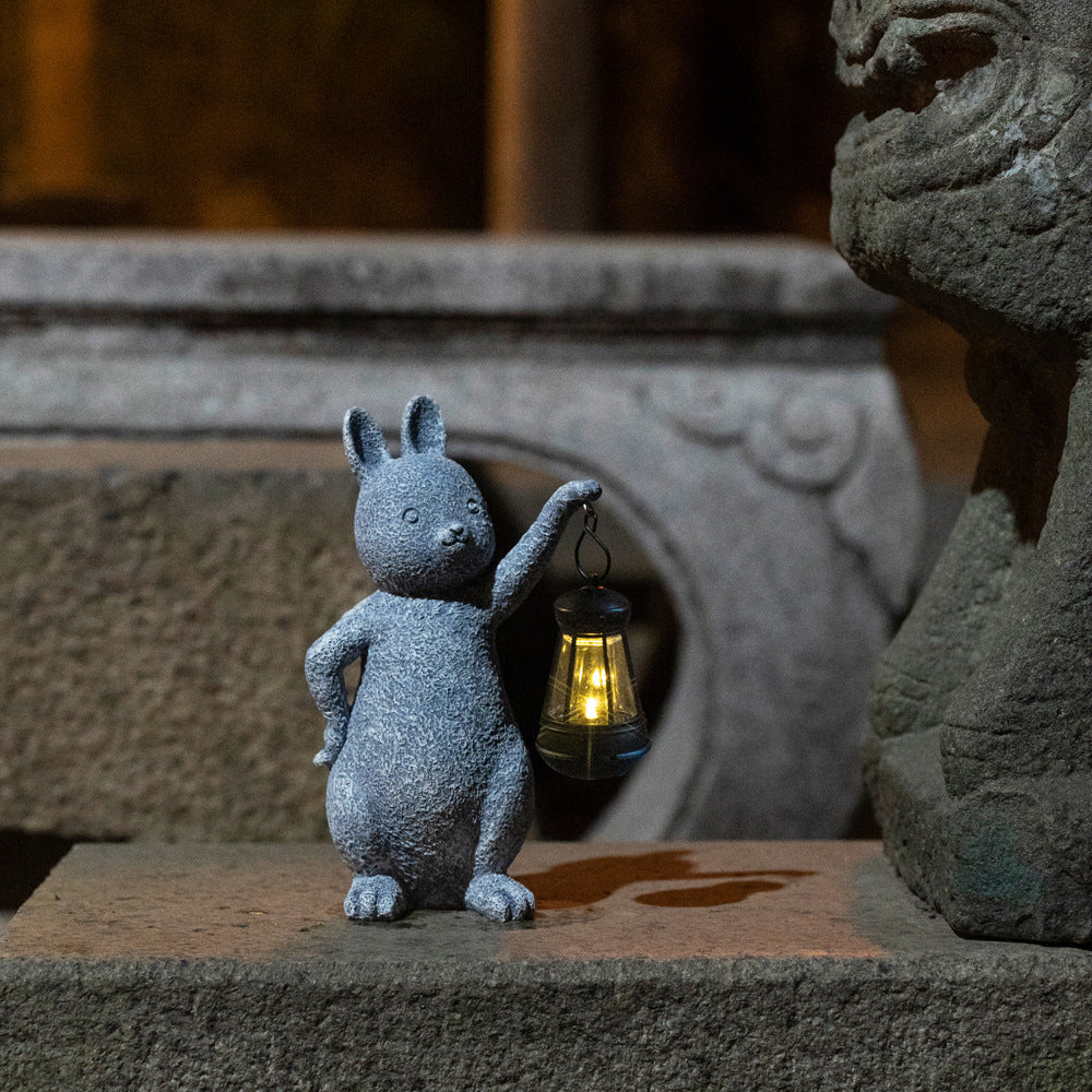 Green Solar-Powered Rabbit Statue with LED Lantern - Cute Garden & Lawn Decoration - Image 2