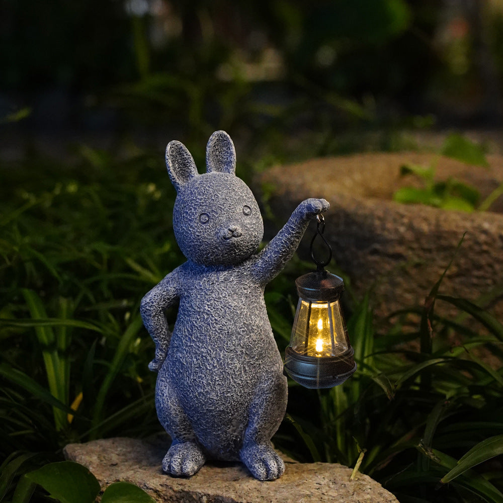 Green Solar-Powered Rabbit Statue with LED Lantern - Cute Garden & Lawn Decoration - Image 3