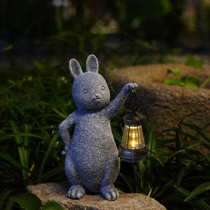 Green Solar-Powered Rabbit Statue with LED Lantern - Cute Garden & Lawn Decoration - Image 3