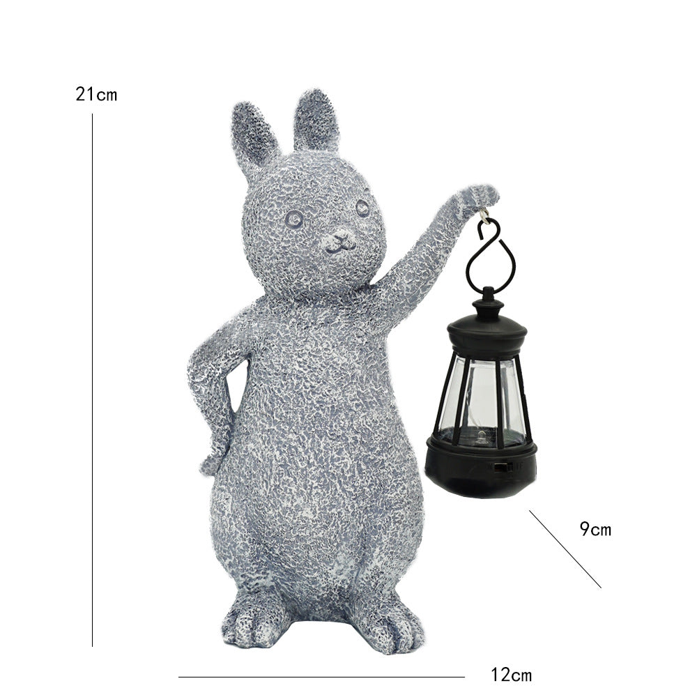Green Solar-Powered Rabbit Statue with LED Lantern - Cute Garden & Lawn Decoration - Image 4