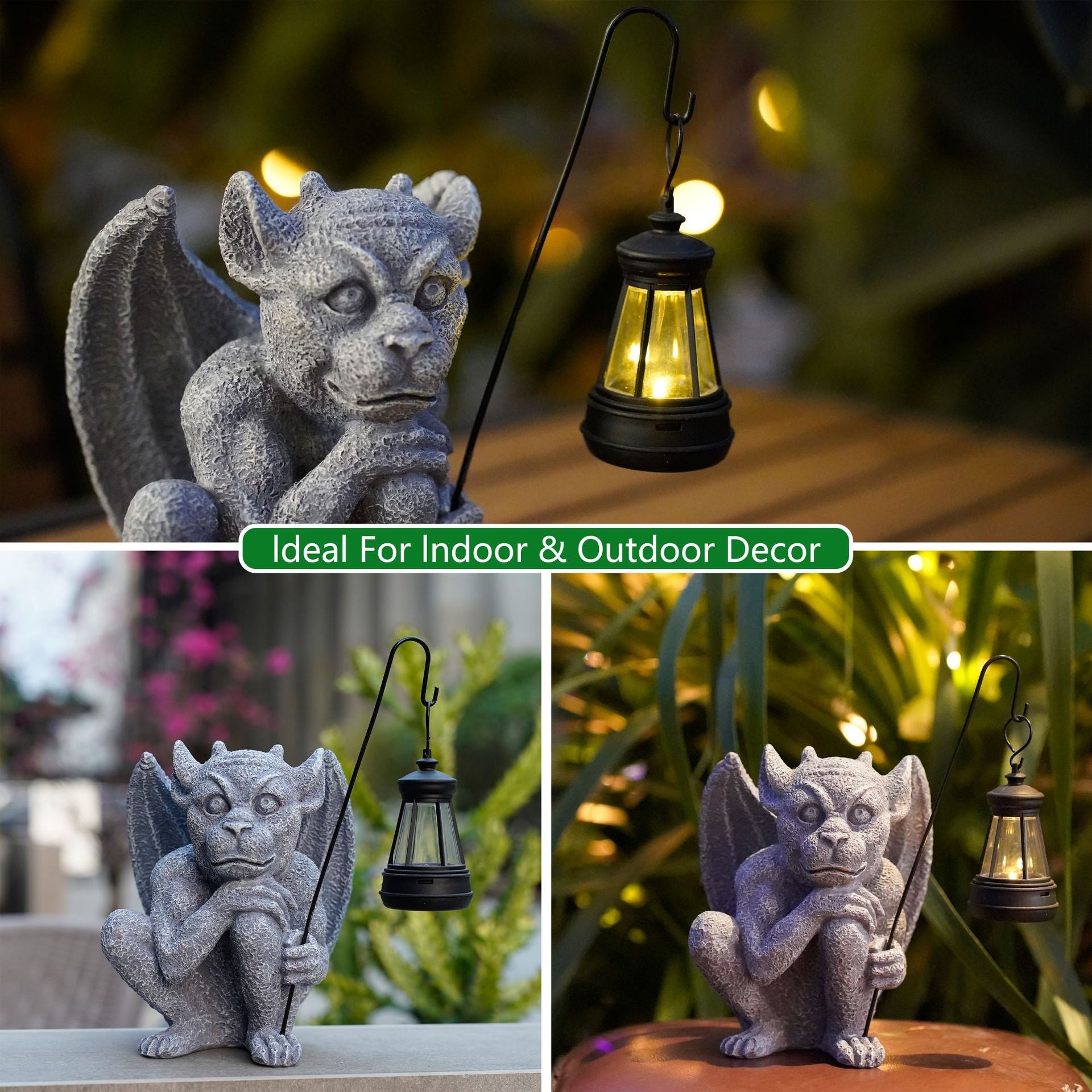Solar-Powered Gargoyle Statue with LED Lantern – Gothic Outdoor Halloween Garden Decor - Image 2