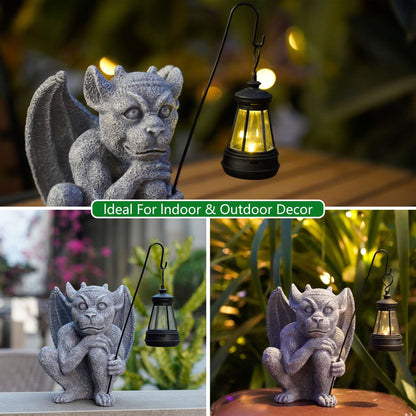 Solar-Powered Gargoyle Statue with LED Lantern – Gothic Outdoor Halloween Garden Decor - Image 2