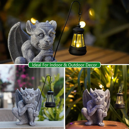 Solar-Powered Gargoyle Statue with LED Lantern – Gothic Outdoor Halloween Garden Decor - Image 2