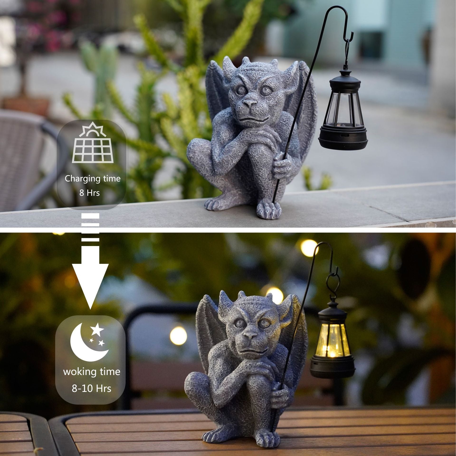 Solar-Powered Gargoyle Statue with LED Lantern – Gothic Outdoor Halloween Garden Decor - Image 3